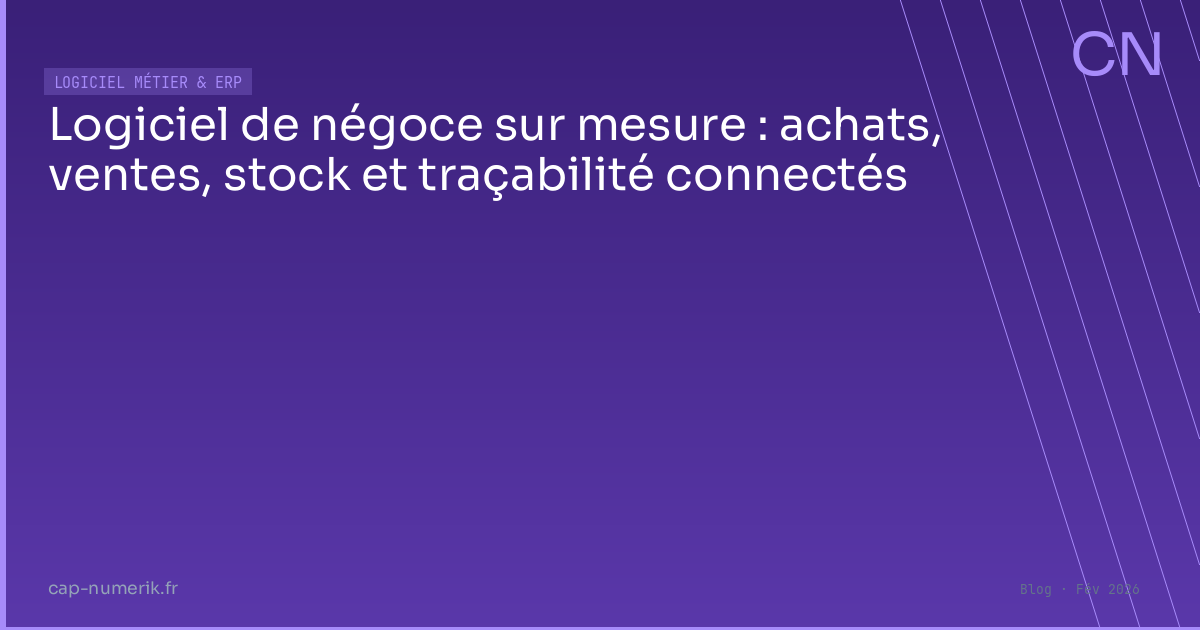 Logiciel de négoce sur mesure : achats, ventes, stock et traçabilité connectés